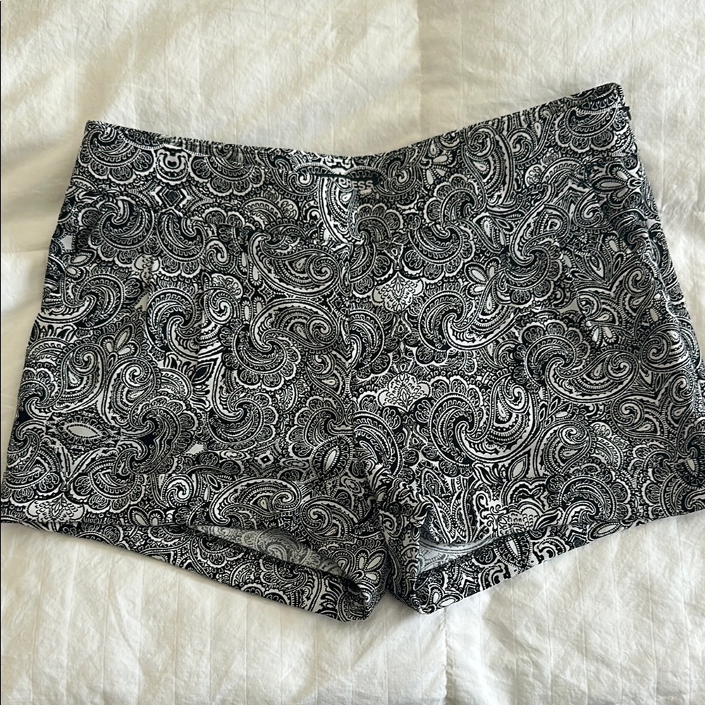 Express Black and White paisley Shorts